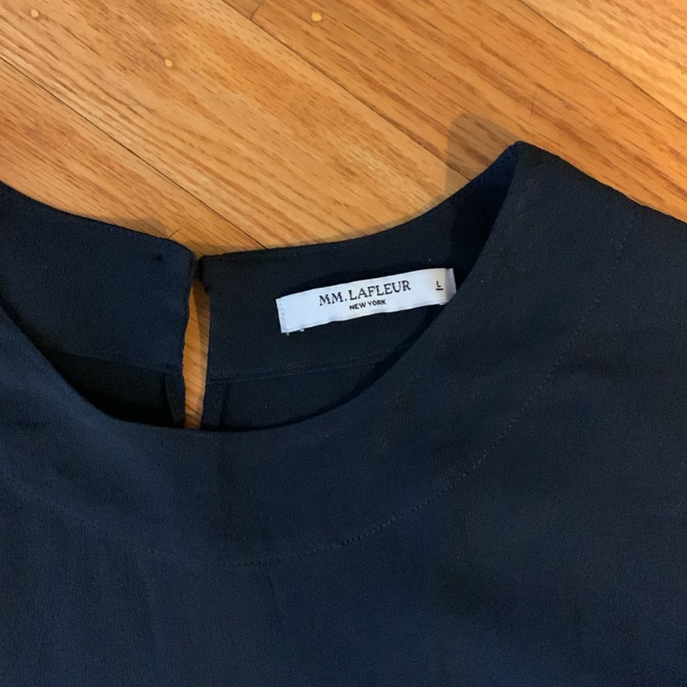 MM. lafleur dress classic, simple sheath style w/short sleeve silk blend navy L